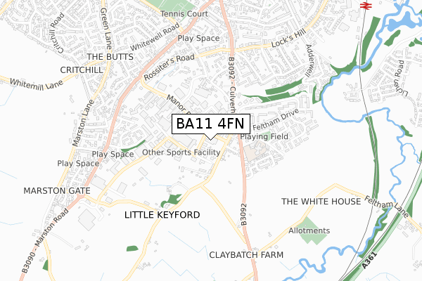 BA11 4FN map - small scale - OS Open Zoomstack (Ordnance Survey)