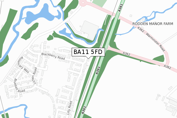 BA11 5FD map - large scale - OS Open Zoomstack (Ordnance Survey)