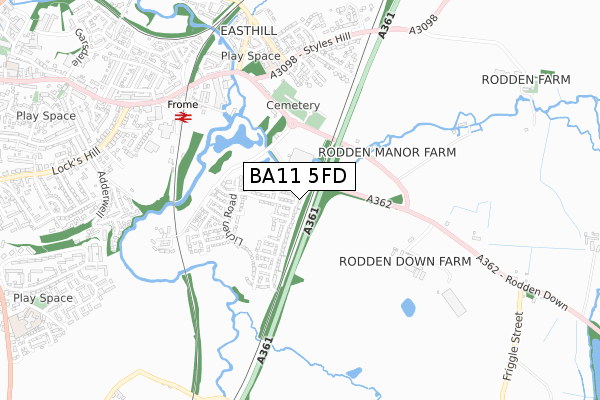 BA11 5FD map - small scale - OS Open Zoomstack (Ordnance Survey)