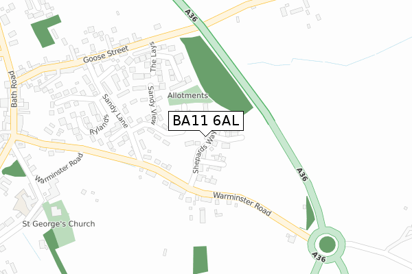 BA11 6AL map - large scale - OS Open Zoomstack (Ordnance Survey)