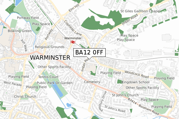 BA12 0FF map - small scale - OS Open Zoomstack (Ordnance Survey)