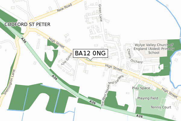 BA12 0NG map - large scale - OS Open Zoomstack (Ordnance Survey)