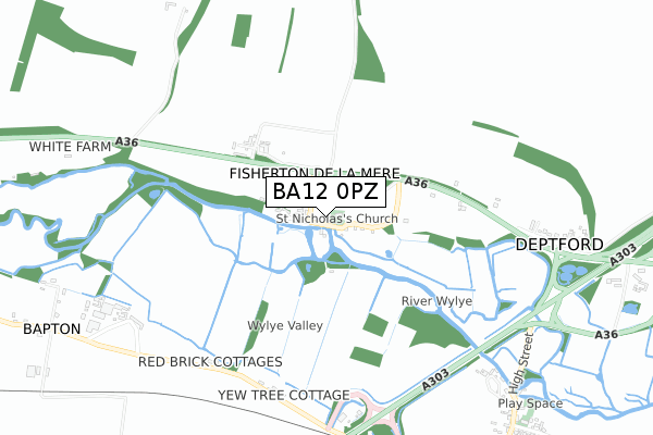 BA12 0PZ map - small scale - OS Open Zoomstack (Ordnance Survey)