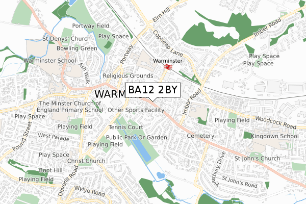 BA12 2BY map - small scale - OS Open Zoomstack (Ordnance Survey)