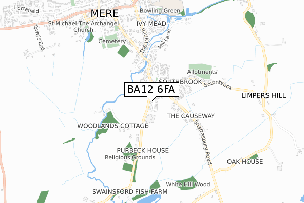 BA12 6FA map - small scale - OS Open Zoomstack (Ordnance Survey)