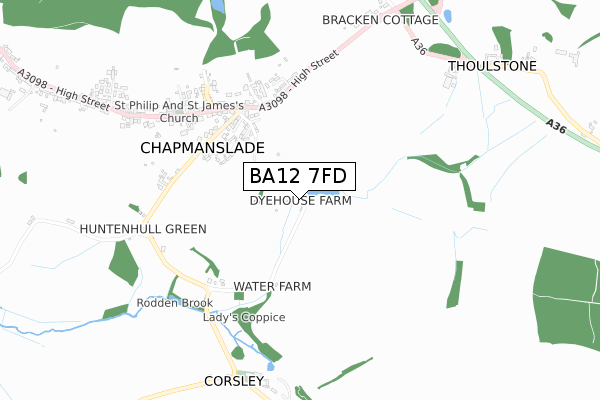 BA12 7FD map - small scale - OS Open Zoomstack (Ordnance Survey)