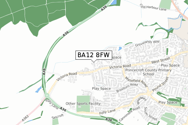 BA12 8FW map - small scale - OS Open Zoomstack (Ordnance Survey)