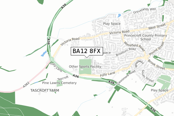 BA12 8FX map - small scale - OS Open Zoomstack (Ordnance Survey)