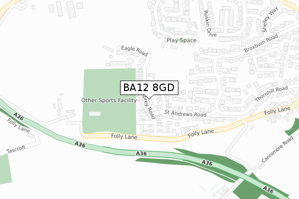 BA12 8GD map - large scale - OS Open Zoomstack (Ordnance Survey)