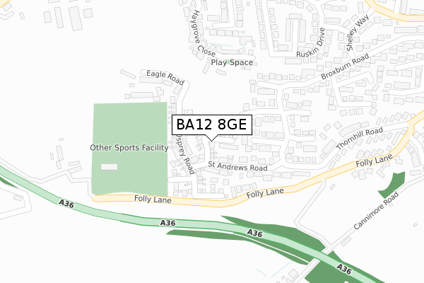 BA12 8GE map - large scale - OS Open Zoomstack (Ordnance Survey)