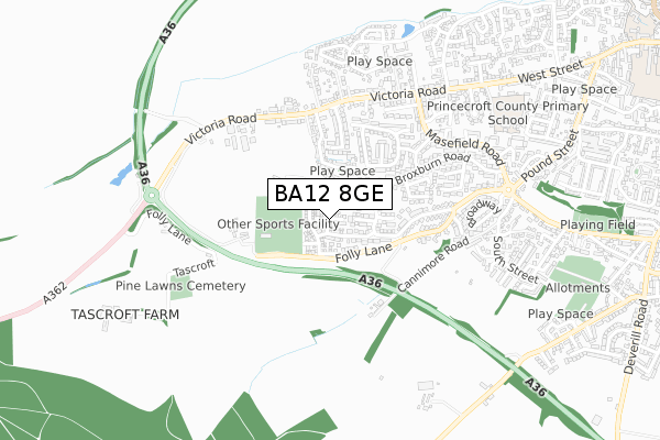 BA12 8GE map - small scale - OS Open Zoomstack (Ordnance Survey)