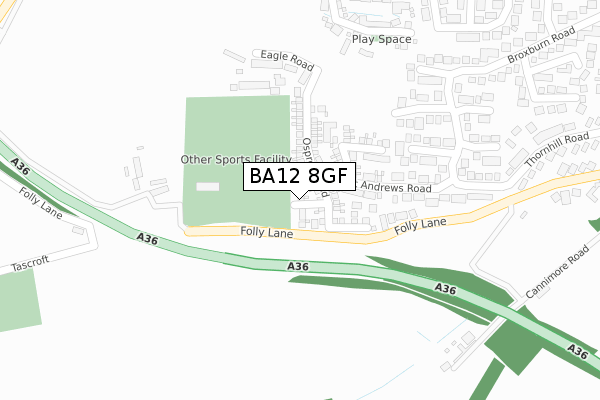 BA12 8GF map - large scale - OS Open Zoomstack (Ordnance Survey)