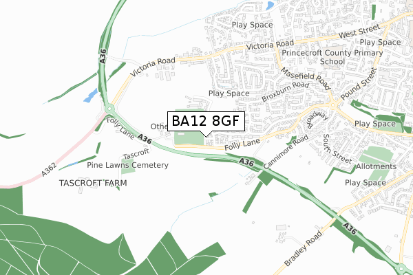 BA12 8GF map - small scale - OS Open Zoomstack (Ordnance Survey)