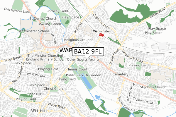 BA12 9FL map - small scale - OS Open Zoomstack (Ordnance Survey)