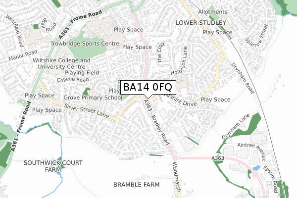 BA14 0FQ map - small scale - OS Open Zoomstack (Ordnance Survey)
