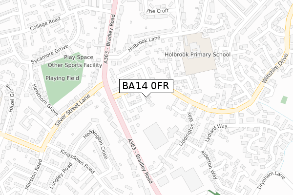 BA14 0FR map - large scale - OS Open Zoomstack (Ordnance Survey)