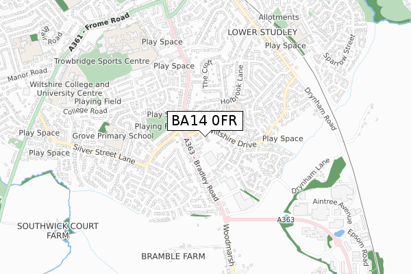 BA14 0FR map - small scale - OS Open Zoomstack (Ordnance Survey)