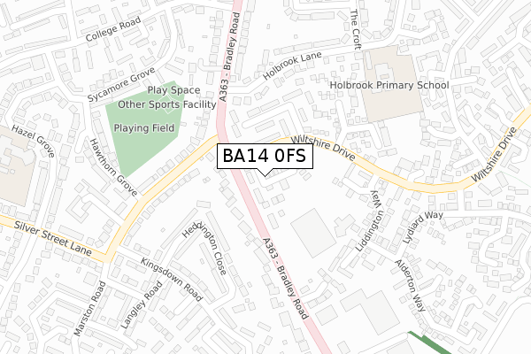 BA14 0FS map - large scale - OS Open Zoomstack (Ordnance Survey)