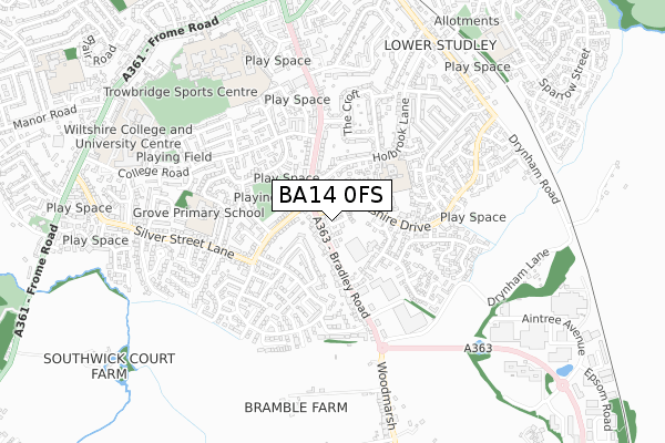 BA14 0FS map - small scale - OS Open Zoomstack (Ordnance Survey)