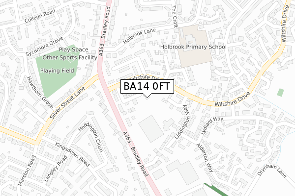 BA14 0FT map - large scale - OS Open Zoomstack (Ordnance Survey)