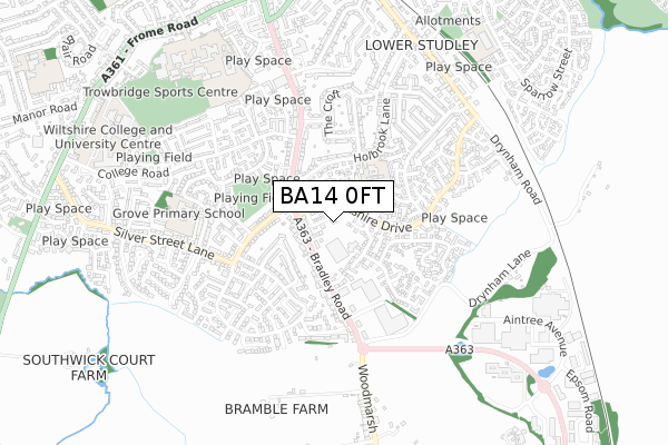 BA14 0FT map - small scale - OS Open Zoomstack (Ordnance Survey)