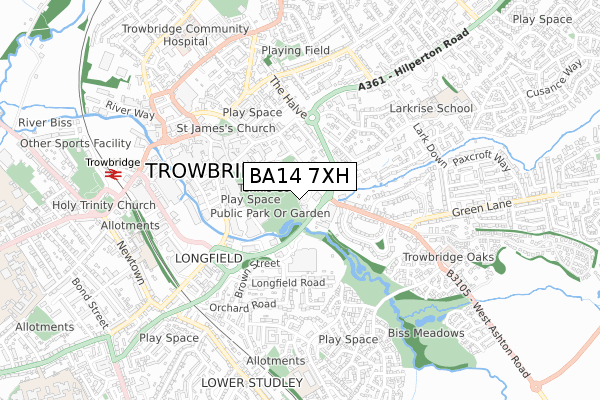 BA14 7XH map - small scale - OS Open Zoomstack (Ordnance Survey)