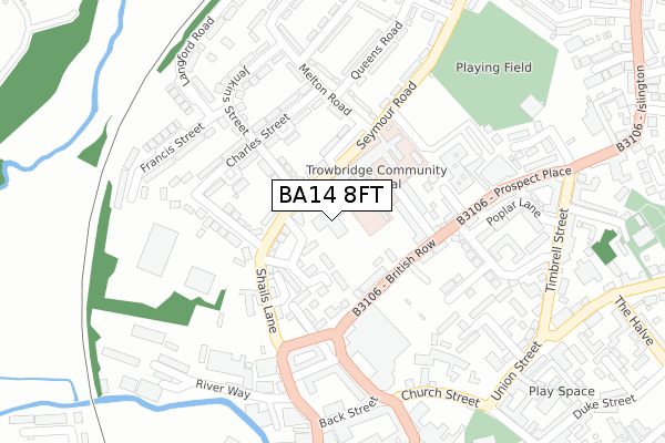 BA14 8FT map - large scale - OS Open Zoomstack (Ordnance Survey)