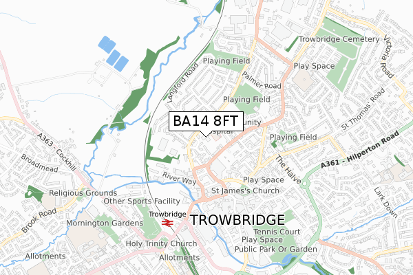 BA14 8FT map - small scale - OS Open Zoomstack (Ordnance Survey)