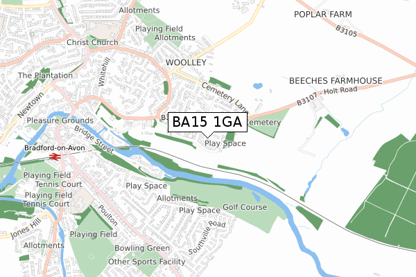 BA15 1GA map - small scale - OS Open Zoomstack (Ordnance Survey)