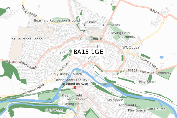 BA15 1GE map - small scale - OS Open Zoomstack (Ordnance Survey)