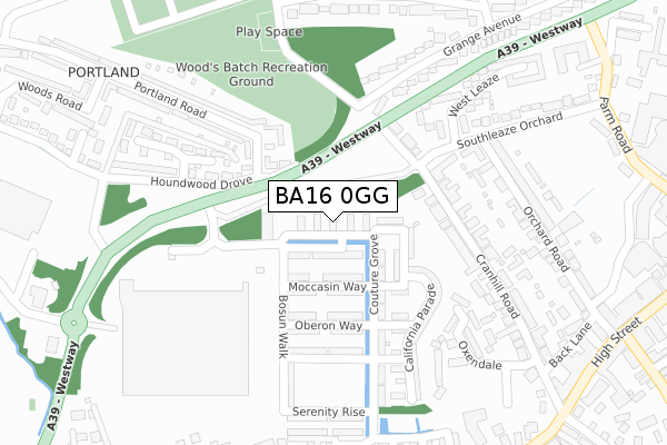 BA16 0GG map - large scale - OS Open Zoomstack (Ordnance Survey)