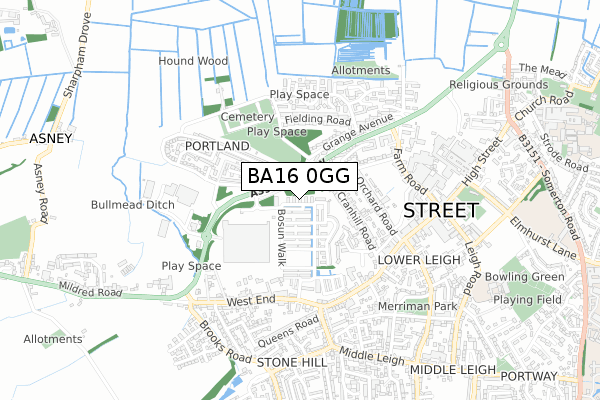 BA16 0GG map - small scale - OS Open Zoomstack (Ordnance Survey)