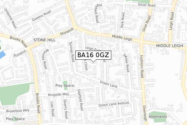 BA16 0GZ map - large scale - OS Open Zoomstack (Ordnance Survey)