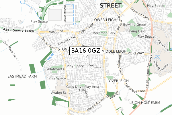 BA16 0GZ map - small scale - OS Open Zoomstack (Ordnance Survey)