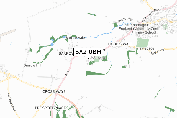 BA2 0BH map - small scale - OS Open Zoomstack (Ordnance Survey)