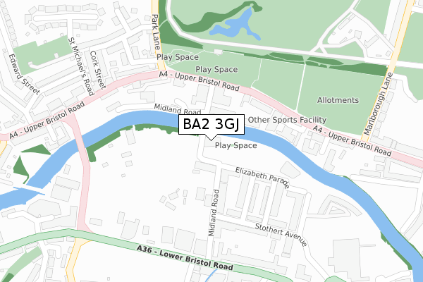 BA2 3GJ map - large scale - OS Open Zoomstack (Ordnance Survey)