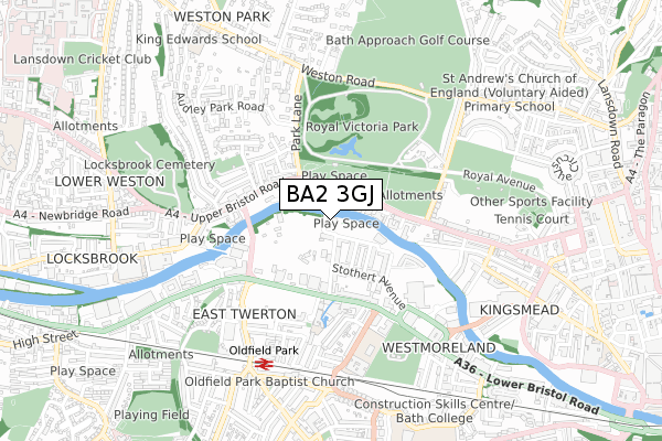 BA2 3GJ map - small scale - OS Open Zoomstack (Ordnance Survey)