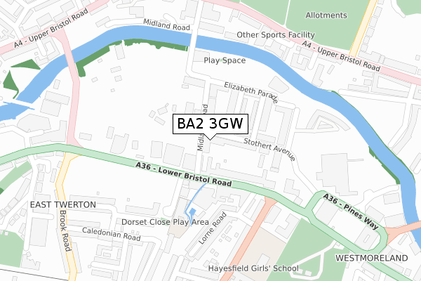 BA2 3GW map - large scale - OS Open Zoomstack (Ordnance Survey)