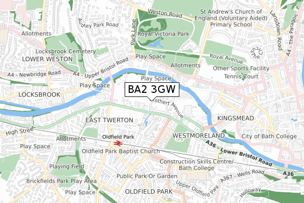 BA2 3GW map - small scale - OS Open Zoomstack (Ordnance Survey)