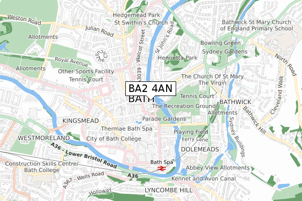 BA2 4AN map - small scale - OS Open Zoomstack (Ordnance Survey)