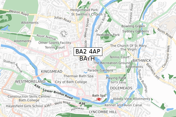 BA2 4AP map - small scale - OS Open Zoomstack (Ordnance Survey)