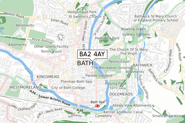 BA2 4AY map - small scale - OS Open Zoomstack (Ordnance Survey)