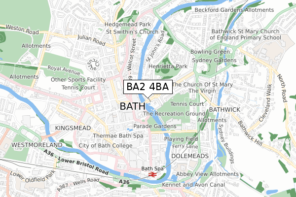 BA2 4BA map - small scale - OS Open Zoomstack (Ordnance Survey)