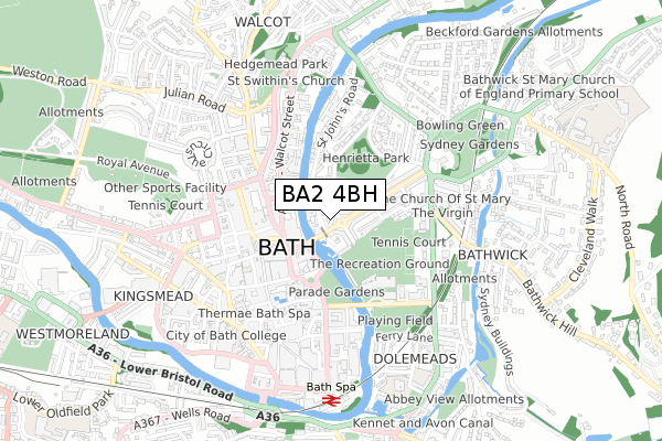 BA2 4BH map - small scale - OS Open Zoomstack (Ordnance Survey)