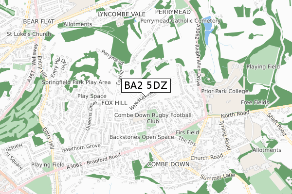 BA2 5DZ map - small scale - OS Open Zoomstack (Ordnance Survey)