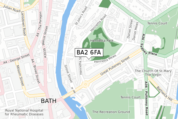 BA2 6FA map - large scale - OS Open Zoomstack (Ordnance Survey)