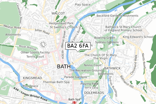 BA2 6FA map - small scale - OS Open Zoomstack (Ordnance Survey)