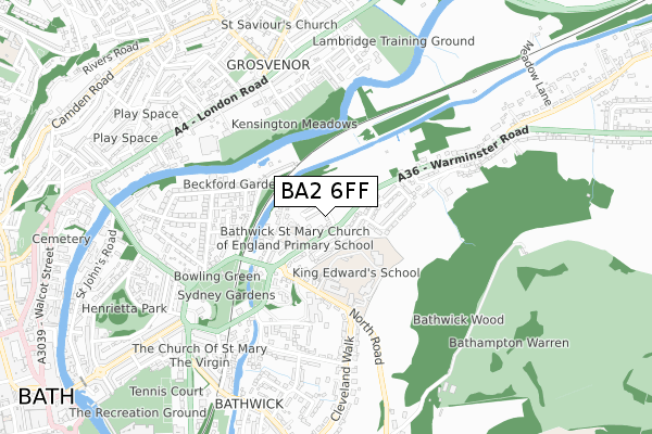 BA2 6FF map - small scale - OS Open Zoomstack (Ordnance Survey)