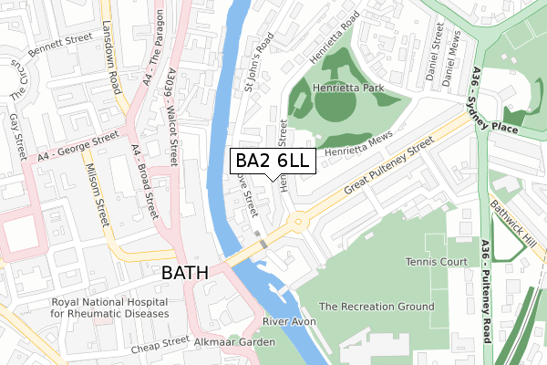 BA2 6LL map - large scale - OS Open Zoomstack (Ordnance Survey)