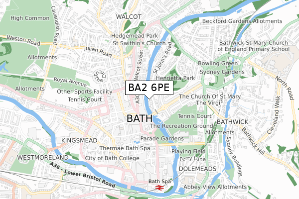 BA2 6PE map - small scale - OS Open Zoomstack (Ordnance Survey)